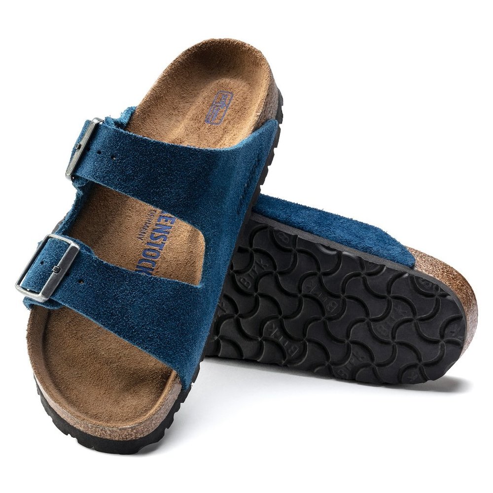 Discontinued! Arizona Birkenstocks in Moroccan Blue Suede with Soft Footbed